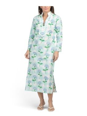 Sail to Sable Blue & Green Floral Cotton Tunic